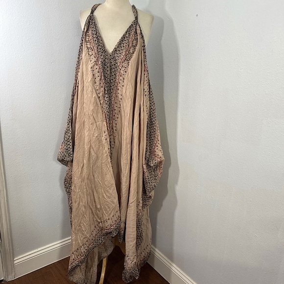 Free People Maxi Dress S Oversize Boho Merida Printed pale pink Beachy Bohemian - Picture 1 of 14